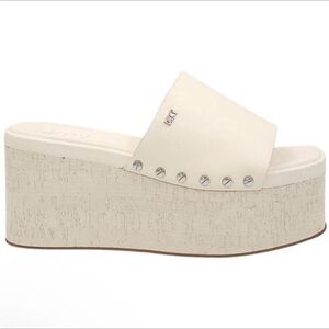 •I.N.C.• “Alvy” Studded Platform Wedge Slide Sandals- Ivory >> NIB NWT